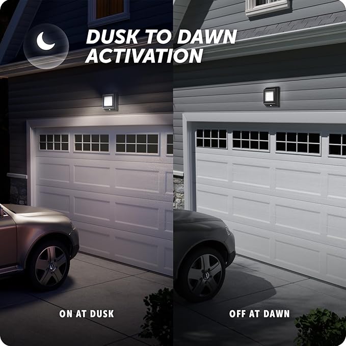 GLOBE Electric 10W Slim Black 1000 Lumens Hardwired Automatic Dusk to Dawn Outdoor Integrated LED Flood Light Security Light Spotlight Outside House Lights