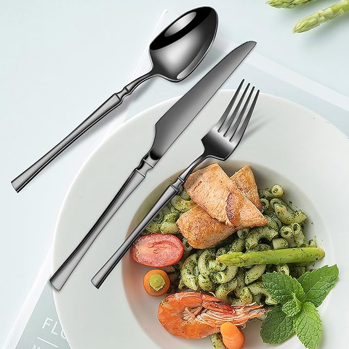 Mirror Polished Mirror Polished Utensils Set Include Fork Knife Spoon Set Modern Design Cutlery Utensil Sets Dishwasher Safe(Size:16PCSColor:Silver)