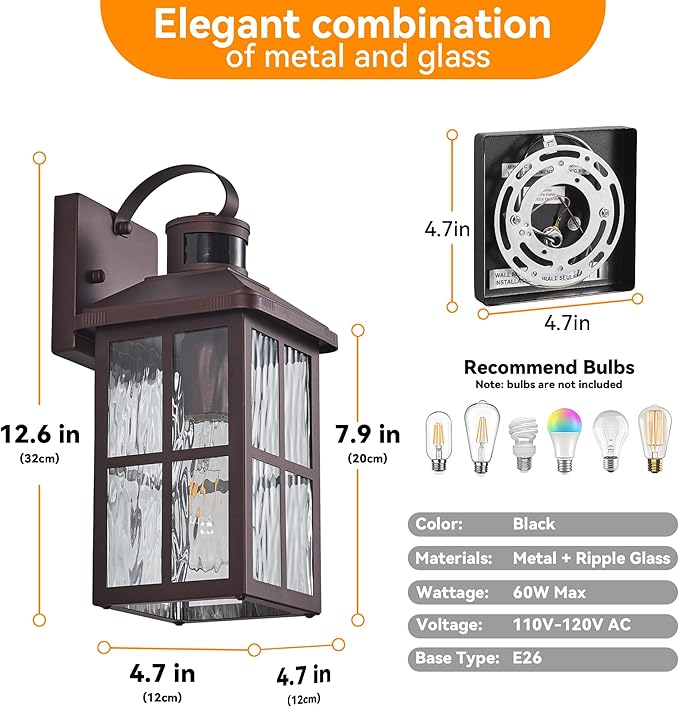 Motion Sensor Porch Lights Outdoor with Remote Dusk-to-Dawn Exterior Lighting Fixtures 4 Modes &amp Weatherproof Outdoor Wall Lights - Ideal for Porch Patio Entryway Garage