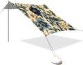 Blue Flowers Beige Beach Tent Sun Shelter 9.2' x 10.5' Beach Canopy with 4 Sandbags 4 Stability Poles Sand Shovels - Tent Canopy for Beach Camping Fishing Picnics
