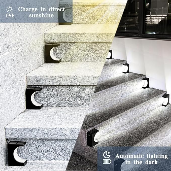 Solar Step LightsStair Lights Outdoor Waterproof LED Step for Outside Outdoor Solar Powered Step Lighting for Patio Decor Deck Porch Front Door Walkway (Cool White4 Pack)