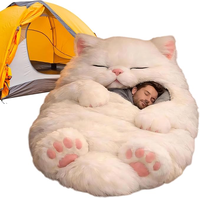 Cat Sleeping Bag for Humans | Adorable Cats Envelope Sleeping Bag | Adults Soft Plush Animal Mattress Warm Comfortable Lounging Blanket for Women Men Home Camping Sleepovers