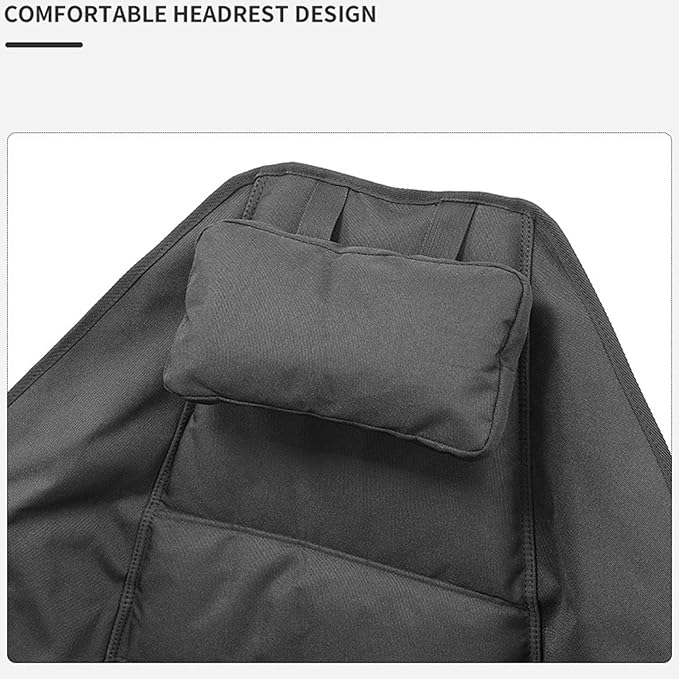Outdoor Folding Chair Camping Picnic Home Portable Stool Adjustable Lawn Side Pockets Lightweight Hiking Beach CasualBlack