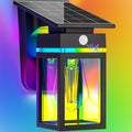 RGB Solar Wall Lights Outdoor Dusk to Dawn &amp Motion Sensor Porch Light with Lantern Shape 10 Modes (RGB Cycle/Fixed) IP65 Waterproof E26 Bulb Exterior Sconce for Front Porch Garage Patio