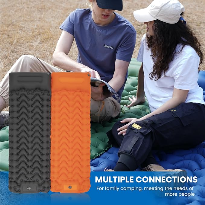 KingCamp Sleeping Pad for Camping Ultralight Connectable Inflatable Sleeping Pad Camping Mattress with 6.3 Built-in Pillow &amp Foot Pump for Backpacking Hiking Tent Cot