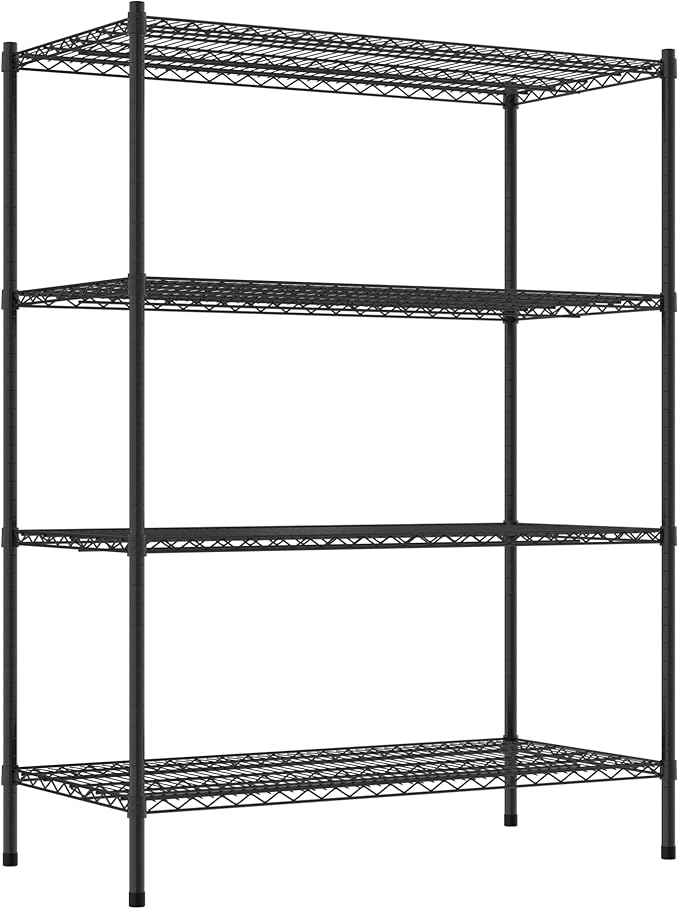 Commercial NSF Listed Black Epoxy Stationary Wire Shelving Kit 24 x 48 x 64 with 4 Shelves Perfect for Warehouse Walk-in Refrigerator Freezer Grocery Store Restaurant Dishroom