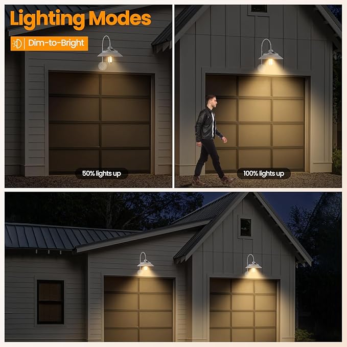Solar Gooseneck Lights Outdoor Waterproof - Motion Sensor Rustic Vintage Porch Lights with Clear Glass LED Edison Bulbs and 4 Solar Panels for BarnPatioCoopShed and Courtyard(White 1P)