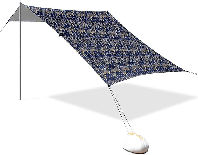 ALAZA Gold Fans Beach Tent Sun Shelter UPF50+ Protection Beach Shade Canopy w/ 4 Sandbags for Outdoor Camping Fishing Backyard Fun Picnic 10x9 ft