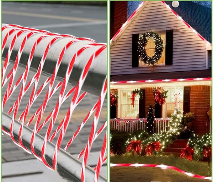 QITONG Solar Christmas Lights 2 Pack Each 33ft 100 LED Red &amp White Candy Cane Rope Light Outdoor Waterproof 8 Modes Fairy Lights in Clear Thin Tube