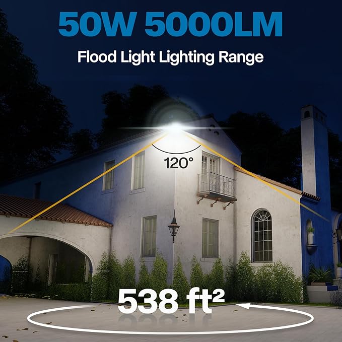 2 Pack 50W LED Flood Lights Outdoor 3CCT 3000/4000/6000K Selectable 5000LM Floodlight Outside Work Light with 5.9FT Plug IP65 Waterproof LED Flood Light for Garage Yard Lawn Garden