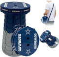 Sporticulture NFL Dallas Cowboys Telescoping Collapsible Stool 500lbs Max Weight Portable Adjustable Height Folding Camping Stool with Carry Strap Retractable Stadium Have A Seat Outdoor Sports Fan