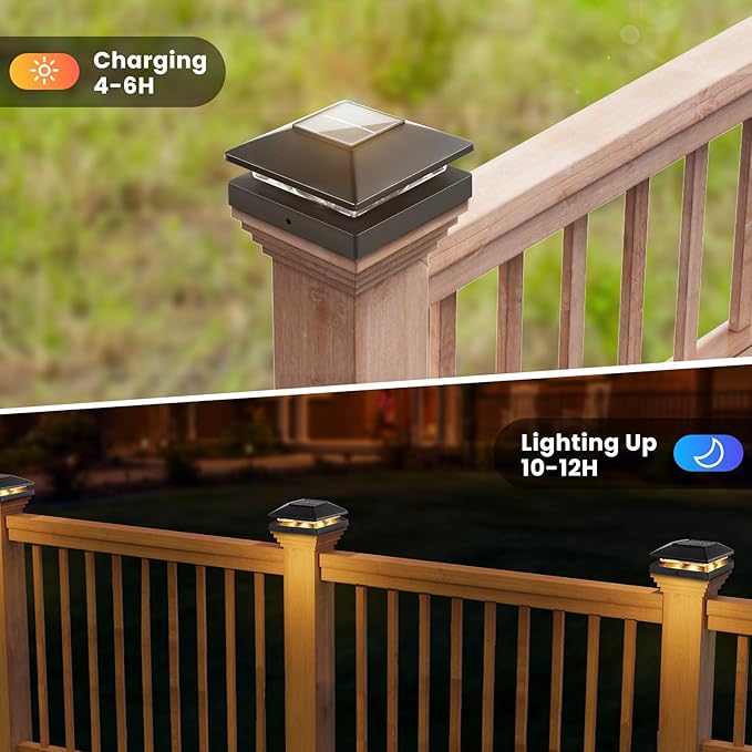 Solar Post Cap Lights Outdoor 12pack Black Waterproof Solar Powered Deck Fence Post Lights Fit 4x4 Wood/Vinyl Posts Bright Warm White Solar Post Lights Decorate Deck Patio Porch Fence