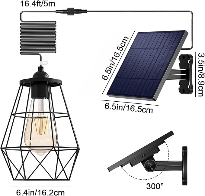 Solar Chandelier Outdoor with 16FT Cord Dusk to Dawn Solar Pendant Light Timer Remote Control Waterproof for Gazebo Indoor Yard Playhouse (Lantern Plus)