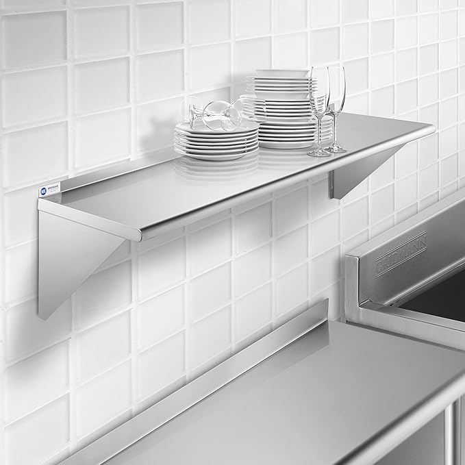 GRIDMANN 12 x 60 Stainless Steel Wall Mount Shelf with Backsplash Commercial Grade - NSF Certified 18 Gauge Shelving for Restaurant Kitchen Utility Room Garage