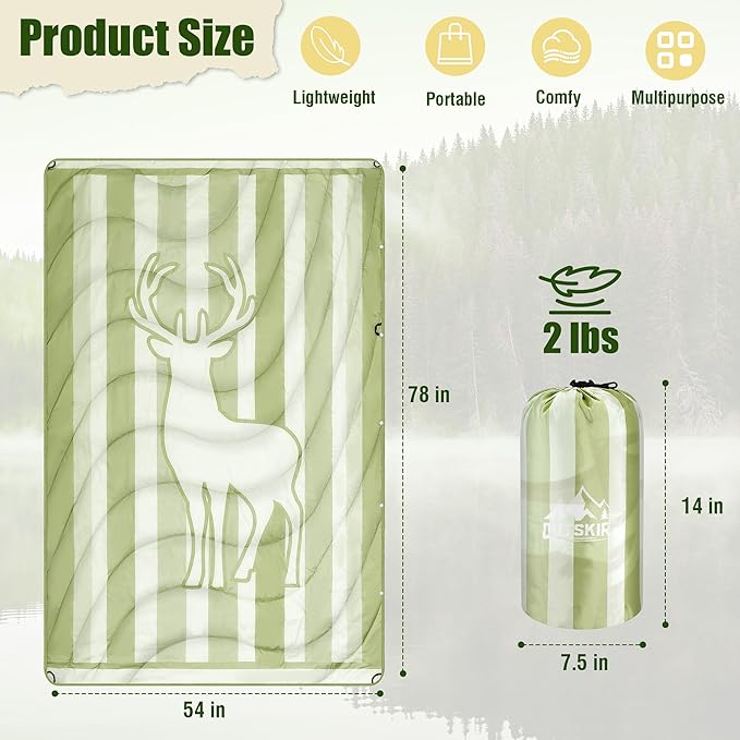 OUTSKIRT Packable Camping Blanket Outdoor Puffer Camping Blankets for Cold Weather Lightweight &amp Wearable Camping Quilt Ideal for Traveling Hiking Festival &amp Outdoor Adventures Deer