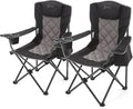 ARROWHEAD OUTDOOR 2-Pack Portable Folding Camping Quad Chair w/ 6-Can Cooler Cup &amp Wine Glass Holders Heavy-Duty Carrying Bag Padded Armrests Headrest &amp Seat Supports up to 550lbs