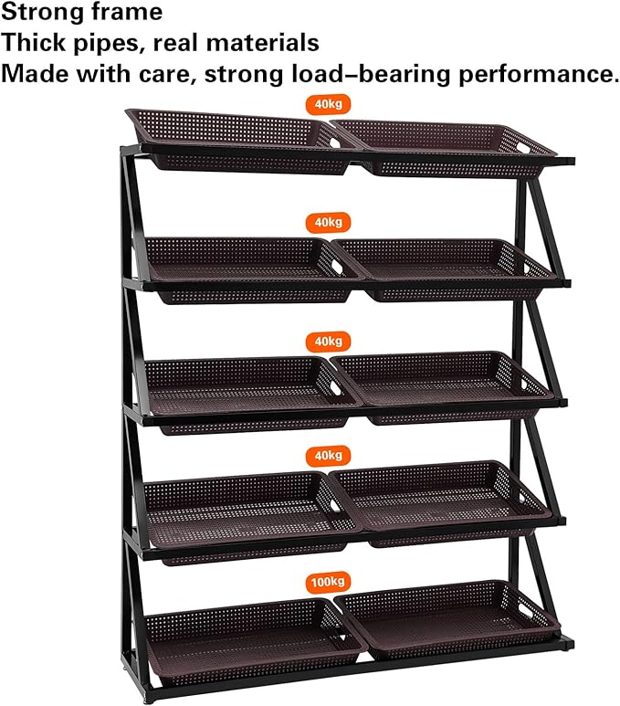 5-Tier Retail Display Rack Market Shelf Snack Rack with Adjustable Feet Supermarket Retail Display Stand with Metal Frame for Home Restaurants and Fruit Stores 47.24x13.78x59.06in