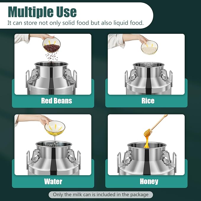 Stainless Steel Milk Can 60L/15.85Gal Metal Airtight Canister Food Storage Container with Lid &amp Clamps Bean Rice Cereal Storage Bucket for Kitchen Restaurant W14.8*H24.6in