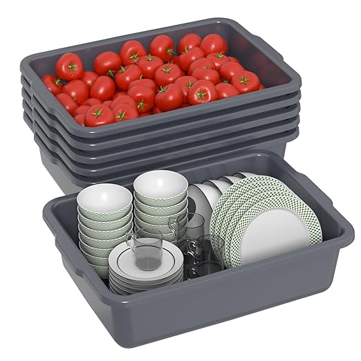 24 L Plastic Commercial Bus Boxes Wash Bus Tub Gray 6 Packs