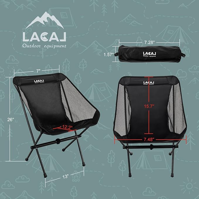 Ultra-Light Folding Camping Chair All-Aluminum Frame Surper Breathable Fabric Easy to Carry Compact Storage Size (2 Black)