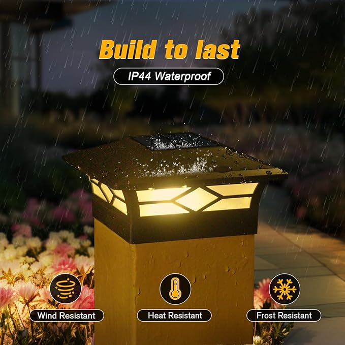 Solar Post Cap Lights Outdoor 4pack Waterproof Solar Powered Deck Fence Post Lights for 4x4 Wood/Vinyl Posts Solar Outdoor LED Light with Cool/Warm Lighting Decorate Garden Patio Porch…