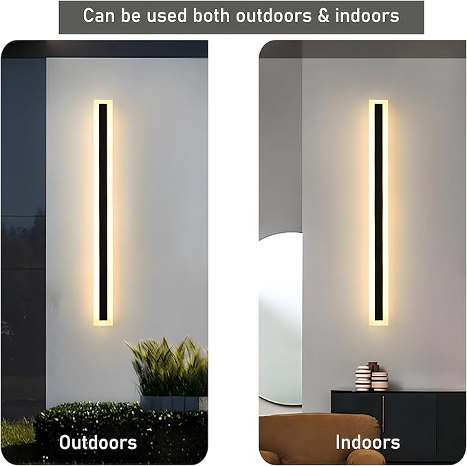 47.2inch-2Pack Long Outdoor Modern LED Wall Light38W Waterproof IP65 Warm White 110V led Wall Mount Lighting Fixture Rectangular Black Wall Lights Elegant Frosted White Acrylic Anti Rust