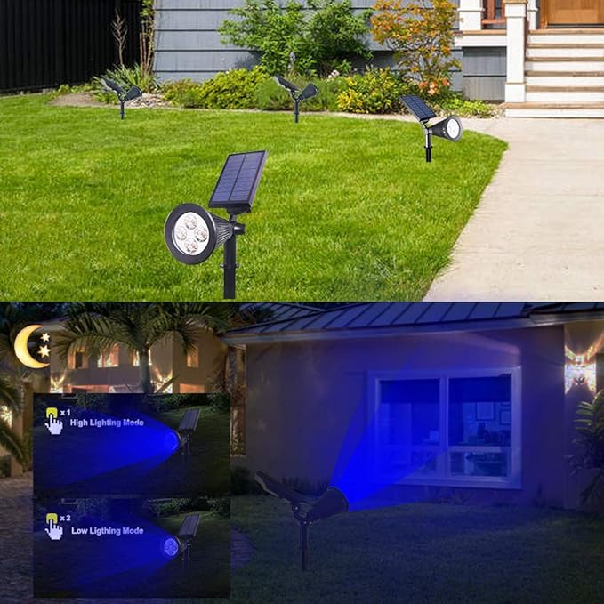 Outdoor Spotlights - 4 LED 2-in-1 Auto On/Off Solar Inground Lights for Patio Yard Garden Driveway Pathway (2 Pack Blue)