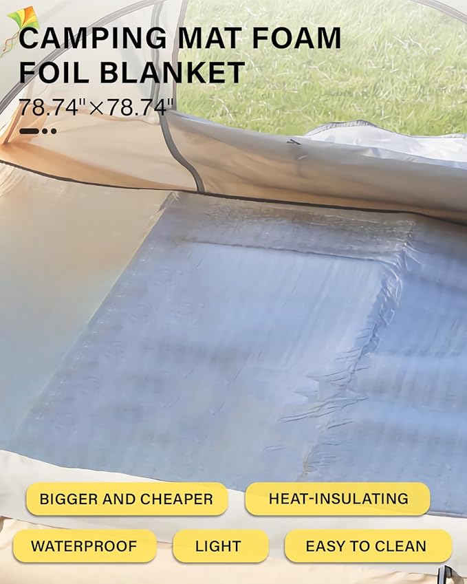 78.74*78.74Camping Mat Foam Foil Blanket for Camping Foam Pad Insulating Foil Mat Sleeping Tent Pad Waterproof Thermal Aluminum Camping mat for Reflecting Heat