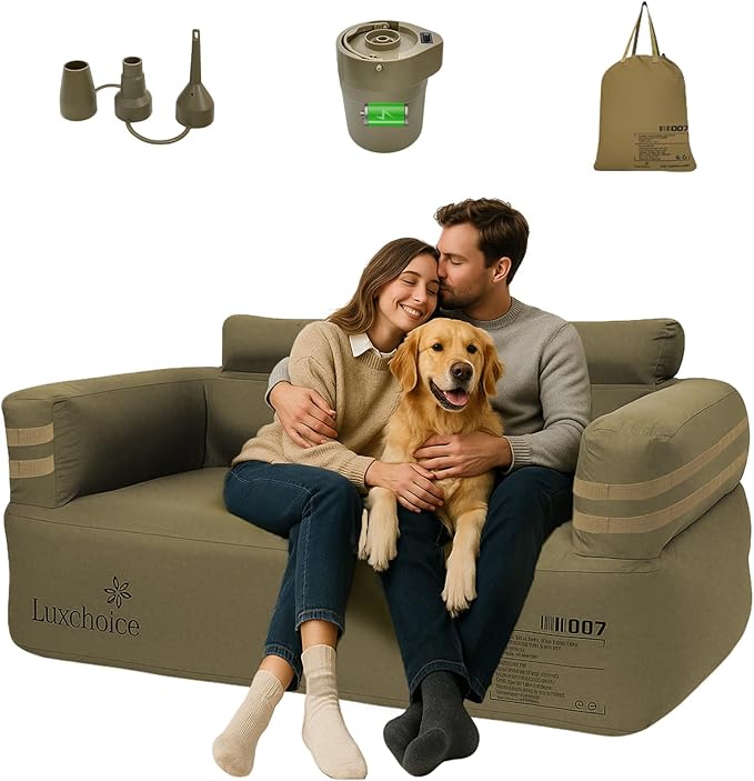 Portable Inflatable Couch for Camping with Built-in Pump Durable Inflatable Furniture Comfortable Blow Up Couch Stylish Outdoor Air Sofa Perfect for Backyard Beach Music Festival Party | Auto Cordless