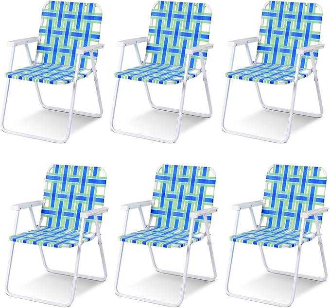 S AFSTAR Beach Chair Set of 6 Portable Folding Chairs with Stable Steel Frame &amp Comfort Armrest Load Bearing Up to 265 LBS Lightweight Lawn Chairs 6 PCS Camping Chairs for Outside Outdoor (Blu