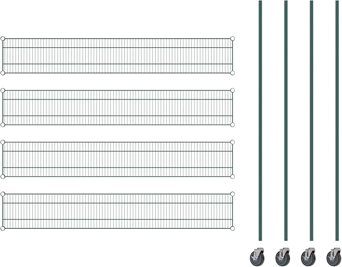 Commercial NSF Listed Green Epoxy Mobile Wire Shelving Kit 12 x 72 x 80 with 4 Shelves Perfect for Warehouse Walk-in Refrigerator Freezer Grocery Store Restaurant Dishroom
