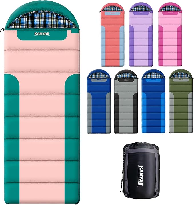 Cotton Flannel Lined Sleeping Bag for Adults Teens Kids Cold Weather &ampWarm 3 Seasons Lightweight Compact Camping Essentials Equipment Hiking Outdoor Travel