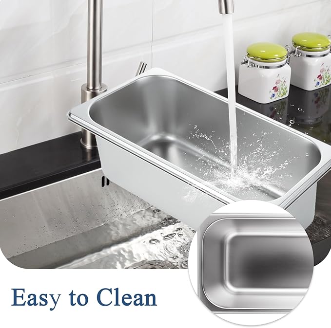 6PCS Hotel Pans Stainless Steel Steam Table Pan 1/3 Size 4 Inch Deep Steam Pan Catering Storage Metal Food Catering Tray for Hotel Restaurant Buffet Party