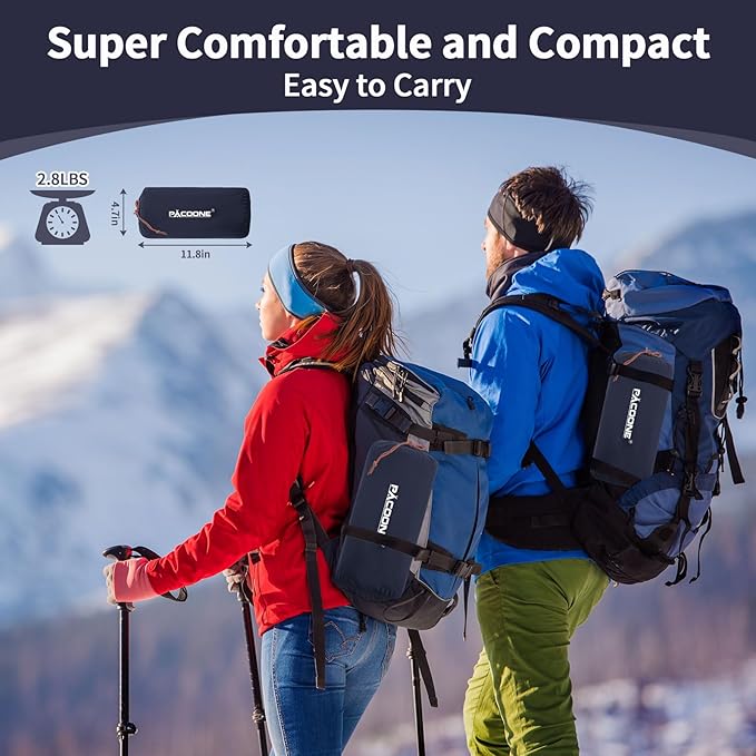 Camping Double Sleeping PadUltralight Self Inflating Sleeping Mat for 2 Person with Pillow Built-in Foot PumpPortable Camping Air Mat for Backpacking Hiking Traveling Tent
