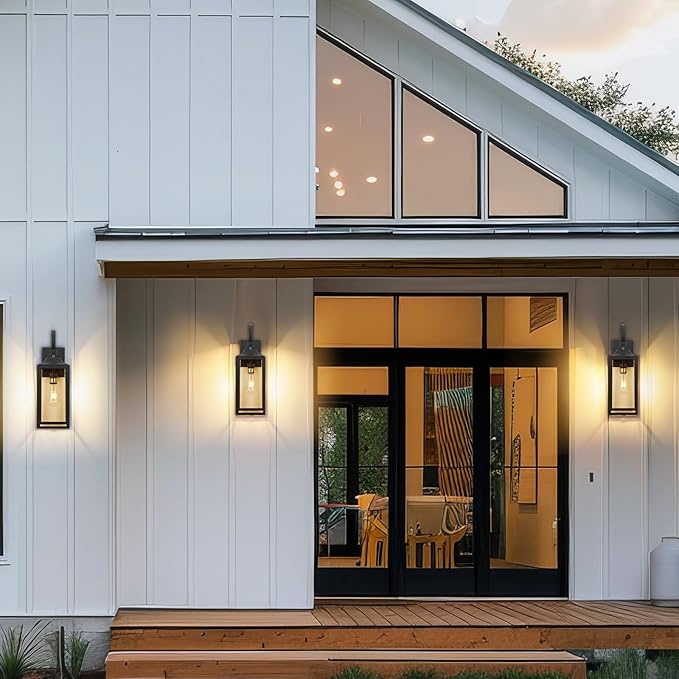 19 Large Outdoor Light Fixture 2 Pack Porch Lights Sconce Exterior Lighting Fixtures Black Outside Lights for House Modern Wall Lantern Anti Rust Outside Coach Lamps for House Doorway Garage