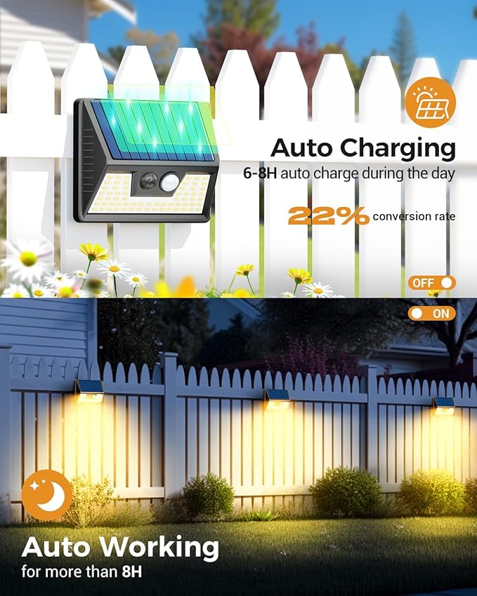 12 Pack Solar Fence Lights Motion Sensor Deck &amp Wall Lights - Warm White LED Wireless Waterproof Outdoor for Yard Steps &amp Garden - Black