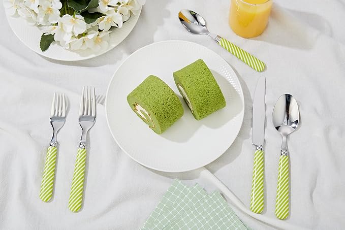 ANNOVA Silverware Set Stainless Steel Colorful Tableware Kitchen Flatware Set Utensils Includes Dinner Knives Forks Spoons Salad Forks &amp Dessert Spoons (Light Green 20 Pieces)