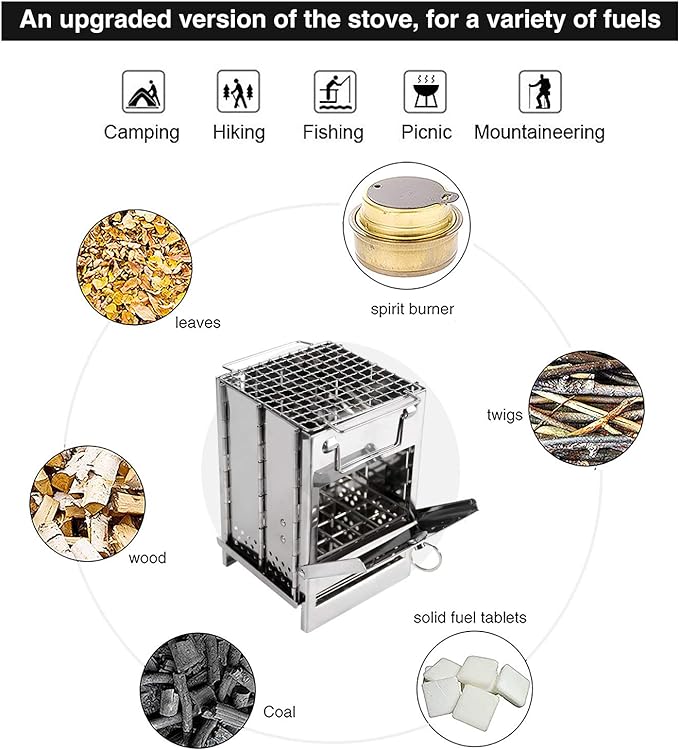 REDCAMP Wood Burning Folding Camp Stove Stainless Steel Grid Portable Collapsible Backpacking Stove Survival Rocket Stove for Hiking Outdoor Tent Camping Picnic BBQ Samll