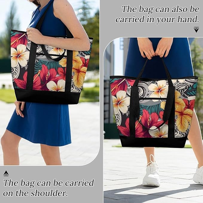 Insulated Shopping BagLarge Reusable Cooler Bags Colorful Hawaiian Pattern Printed Foldable Shopping BagTravel Waterproof Shoulder Bag