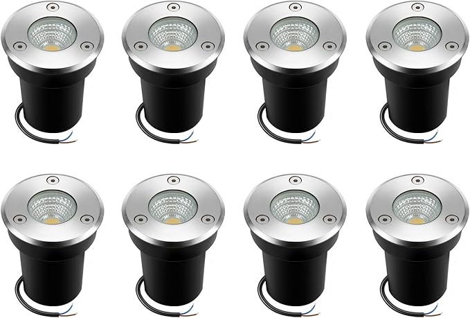 Junview Landscape Lights - LED Well Lights with 8 Pack 6W 12V-24V IP67 Waterproof Low Voltage Landscape Lighting for Driveway Deck Step Garden (Warm White)