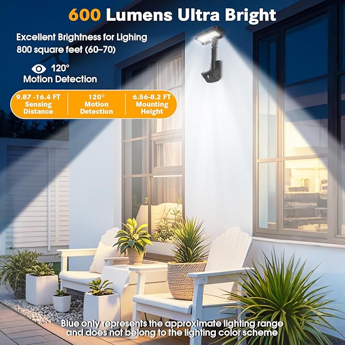 Pacify Clip On Solar Lights Outdoor with Motion Sensor 92 LED 600LM Solar Clip On Lights 360° Adjustable Clamp Solar Lights Outdoor Waterproof for Fence Deck Gutter Camping(2 Pack Cool White 6000K)
