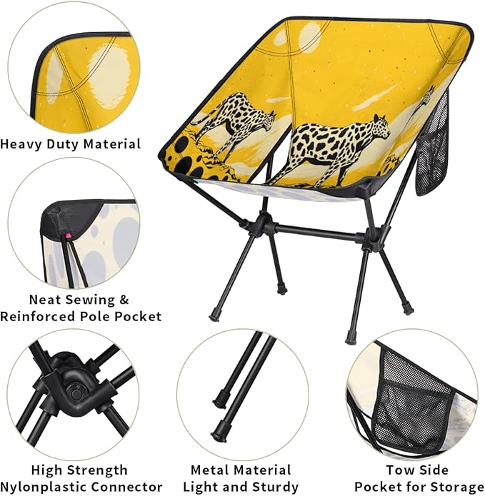 Animal Leopard Pattern Print Camping Chair Lightweight Portable Chairs for Adults Easy Installation Outdoor Foldable Camping Chair for Camping Fishing Hiking Picnic Beach
