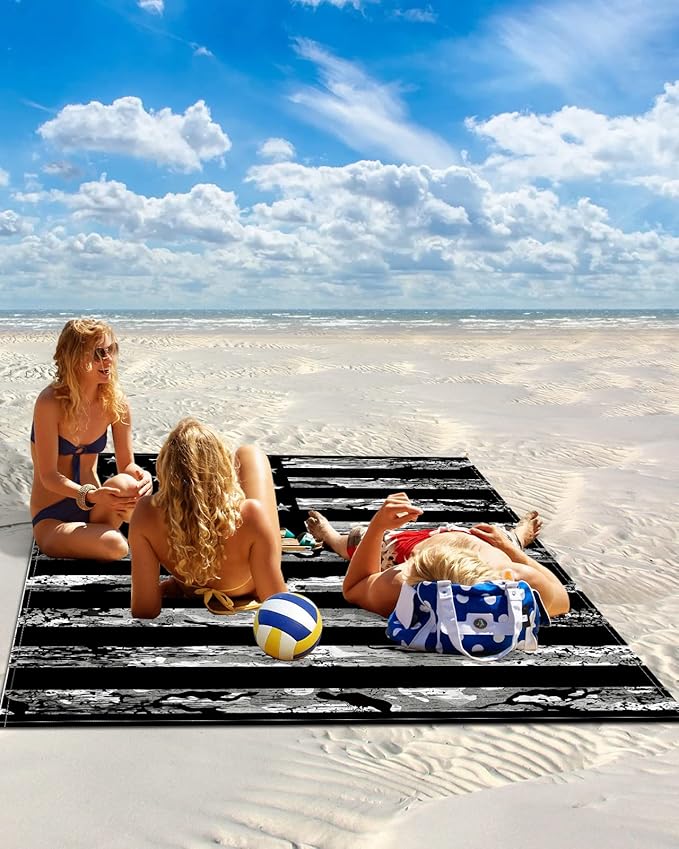 Beach Blanket Waterproof Sandproof OversizedAmerican Flag Independence Day Beach Mat with Corner Stakes Sand PocketsUSA Stars and Stripes Camouflages Outdoor Picnic Mat for Travel Camping95x80In