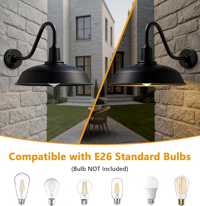 Large 18 Outdoor Gooseneck Barn Lights Farmhouse Style Outdoor Gooseneck Lights for Porch Shed Entryway - 2 Pack