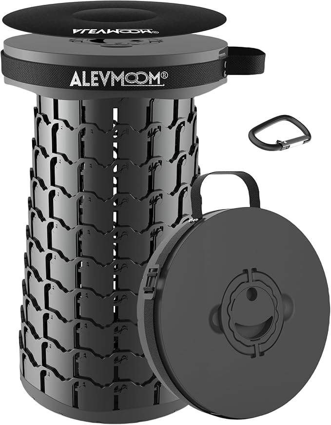 ALEVMOOM Upgraded 19.7 XXL Collapsible Stool with Cushion Portable Telescoping Stool Capacity 1000lbs Heavy Duty Retractable Folding Chair for Adults for Camping Fishing Hiking BBQ