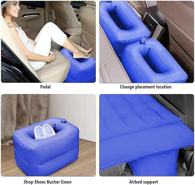 ISWEES Car Bed SUV Air Mattress Car Air Mattress with Home Power Adapter Electric Pump 2 Inflatable Pillows and 2 Footrests for Back Seat Side SeatTrunk Sleeping Thickened Camping Bed - Blue
