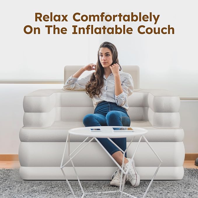 Mr.Young Inflatable Couch for Camping and Home and Outdoor | Blow Up Couch | Air Sofa | Velvety Surface | Included Air Pump Fast &amp Easy Inflation/Deflation | 42x33x34 | Single
