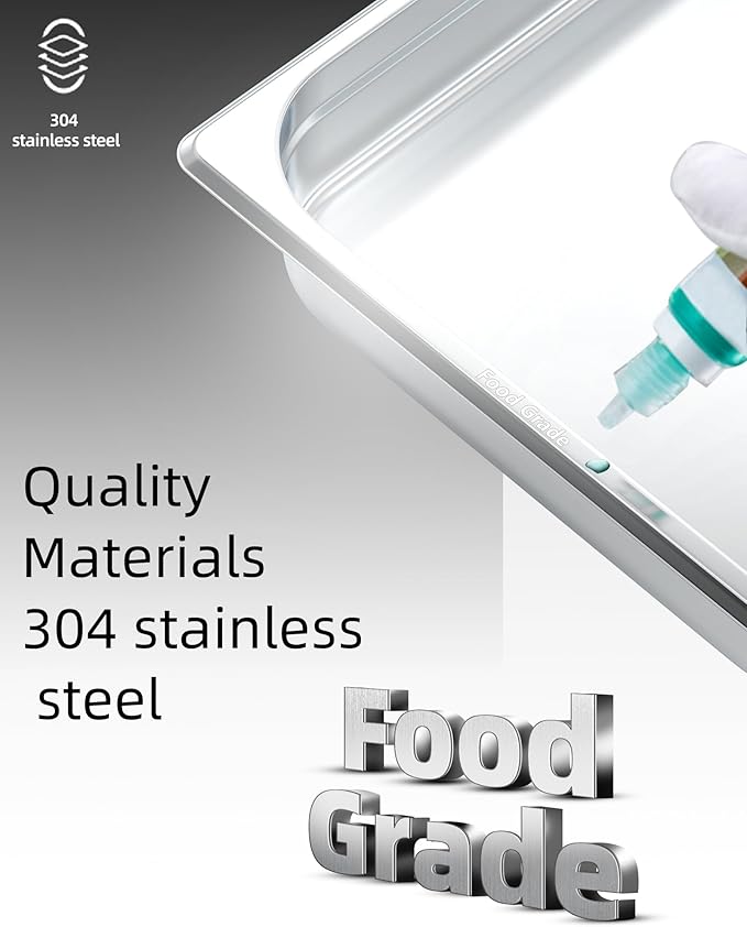 6 Pack Full Size Hotel Pans 2.5 Inch Deep with Hand 304 Stainless Steel Steam Table Anti-Jam Commercial Food Pans for Steam Tables Restaurants Catering &amp Industrial Use