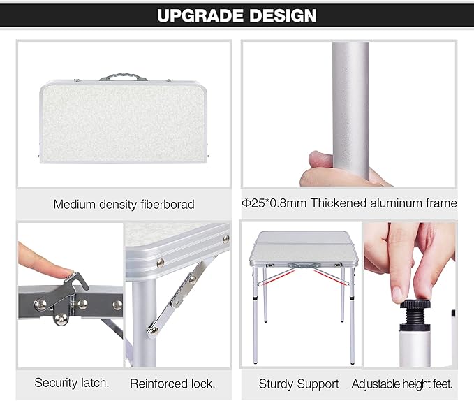 REDCAMP 24 Square Small Folding Camping Table with Adjustable Heights Legs Lightweight Portable Aluminum Fold in Half Card Tables Bridge Tables for Outdoor Picnic White