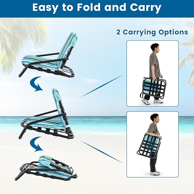 Giantex 2-Pack Beach Chairs for Adults Folding Camping Chairs with Aluminum Frame Quick-Drying Cotton Cushion Shoulder Straps 300 Lbs Capacity Lightweight Sling Chairs for Travel Backpack Chair
